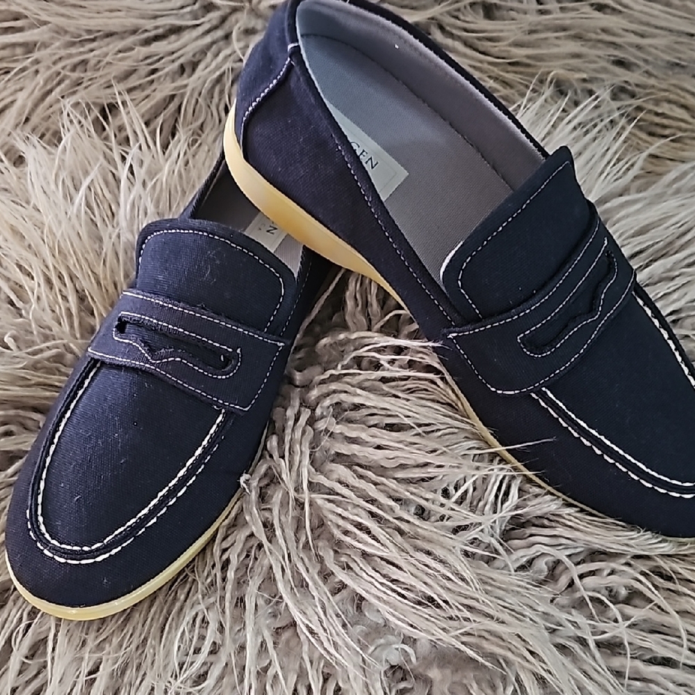 Classic Navy Canvas Penny Loafers - Women